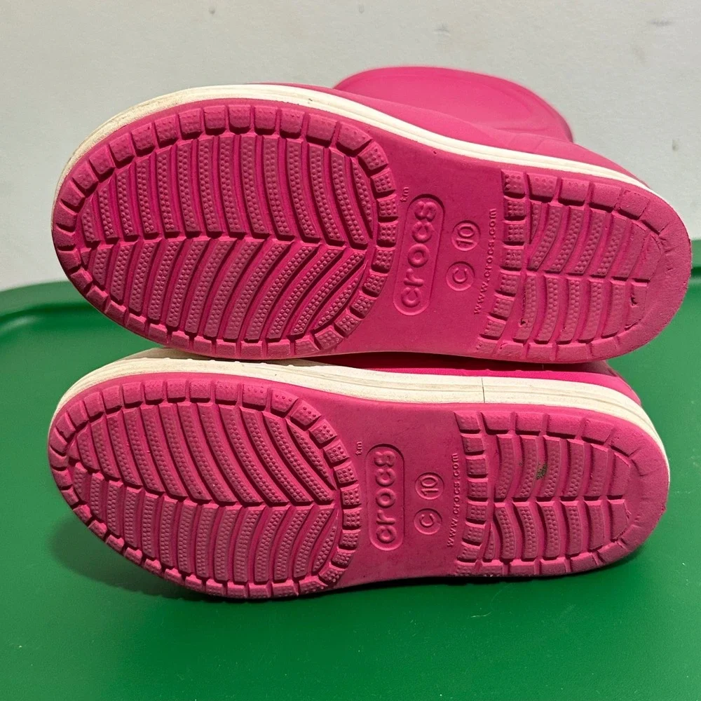 Kids Crocs Rain Boots Pink C10 Rubber Waterproof Pull On